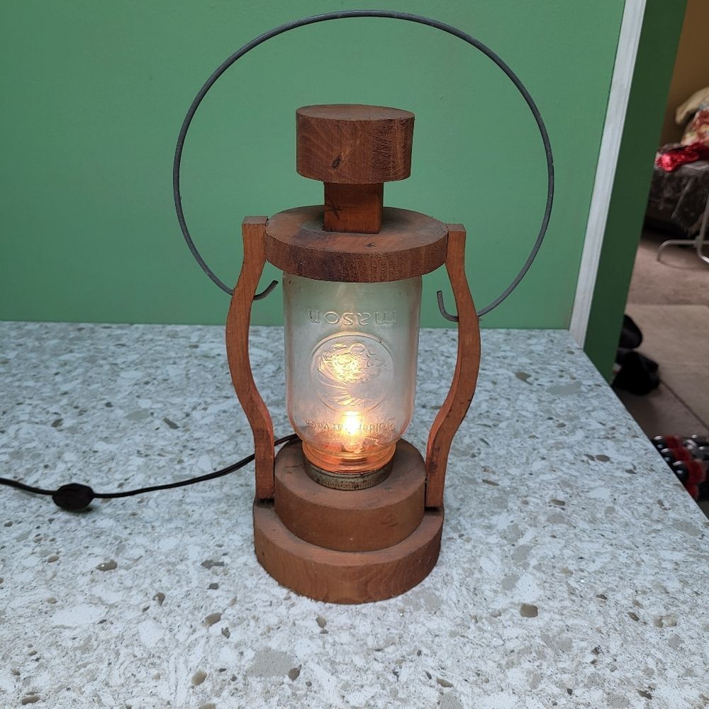 Rustic Mason Jar Lamp 15.5 Inches Tall